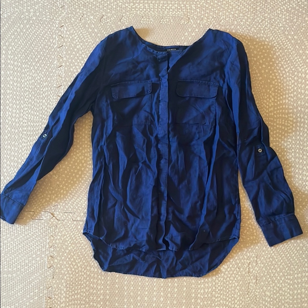 Talbots Linen Blue Button-Up Blouse